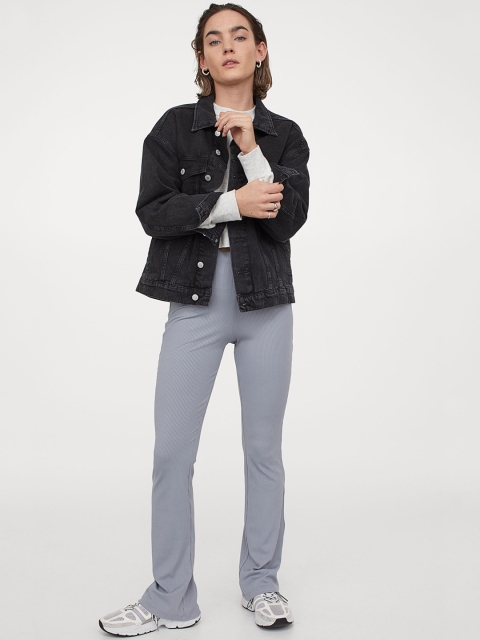 

H&M Women Grey Ribbed jazz trousers