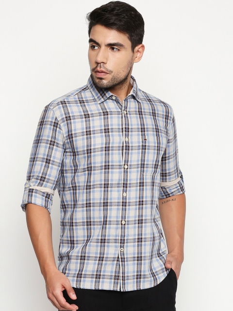 

Basics Men Blue & Off-White Slim Fit Checked Casual Shirt