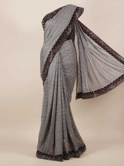 

Pothys Grey & Maroon Poly Georgette Woven Design Saree