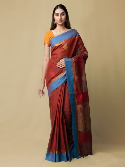 

Unnati Silks Red Pure Cotton Printed Handloom Uppada Saree