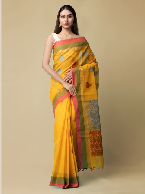

Unnati Silks Yellow Pure Cotton Woven Design Handloom Uppada Saree