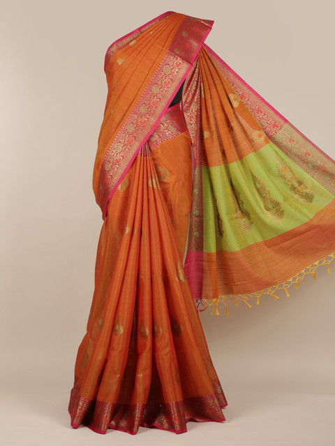 

Pothys Orange Solid Cotton Blend Saree