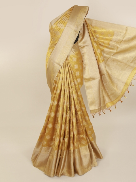 

Pothys Mustard & Gold-Toned Pure Silk Woven Design Saree With Tasseled Pallu