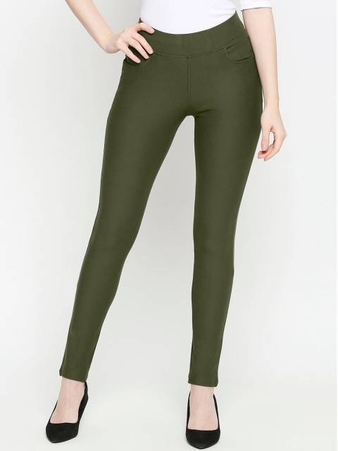 

fungus Women Olive Green Solid Slim Fit Jeggings