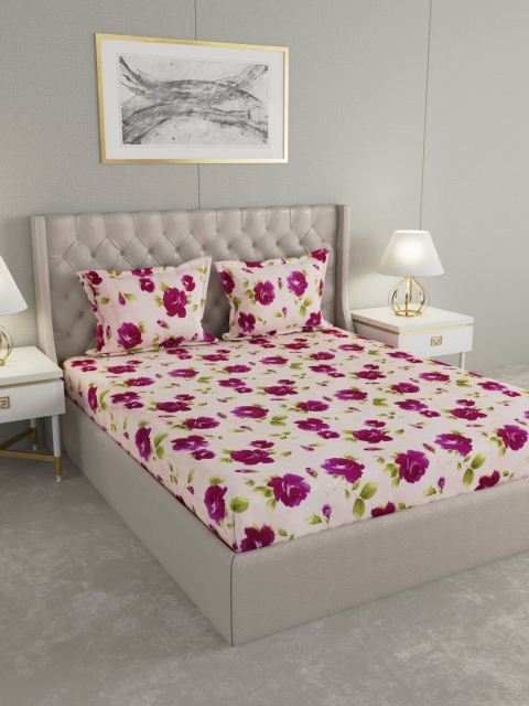 

Raymond Home Peach-Coloured Floral TC Cotton 1 Bedsheet with 2 Pillow Covers