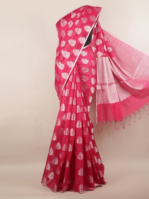 

Pothys Magenta & Silver-Toned Cotton Blend Woven Design Saree