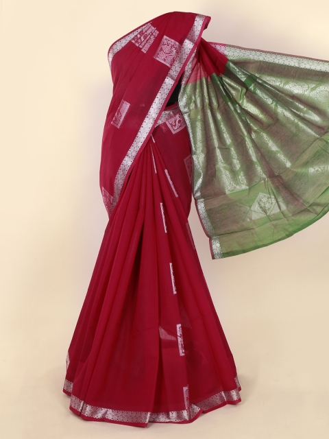 

Pothys Burgundy Woven Design Silk Cotton Sustainable Saree