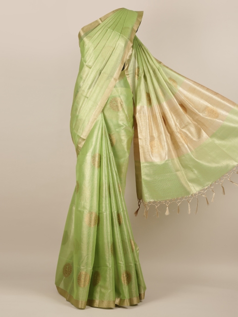 

Pothys Green & Gold-Toned Tissue Woven Design Saree