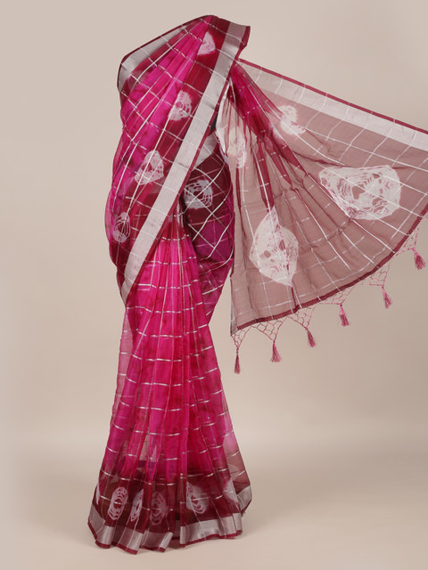 

Pothys Pink Checked Linen Blend Saree