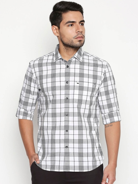 

Basics Men White Slim Fit Checked Casual Shirt
