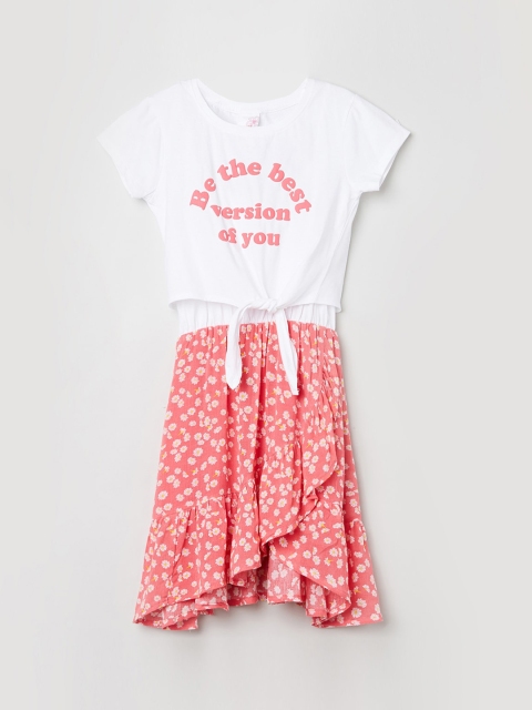 

max Girls White Colourblocked Fit and Flare Dress & T-shirt