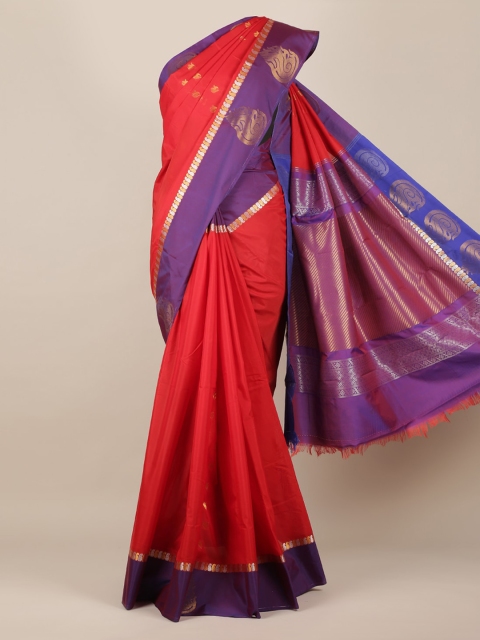 

Pothys Red & Purple Silk Cotton Colourblocked Saree