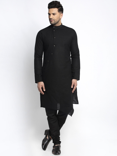 

TREEMODA Men Black Solid Linen Kurta with Churidar