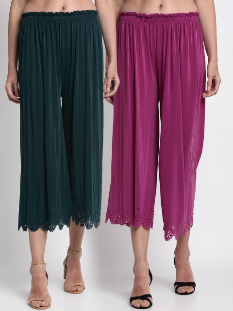 

NEUDIS Women Pack Of 2 Solid Wide Leg Palazzos, Green