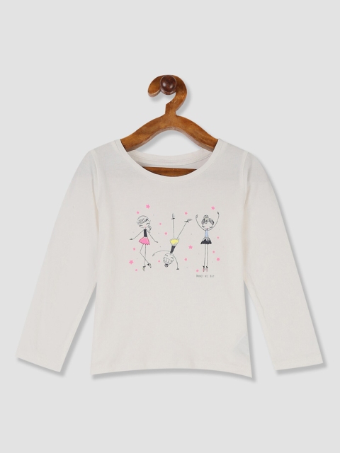 

GAP Girls Cream-Coloured Printed Round Neck Pure Cotton T-shirt