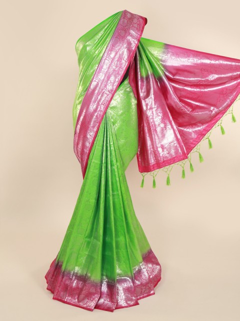 

Pothys Green & Silver-Toned Pure Silk Woven Design Banarasi Saree