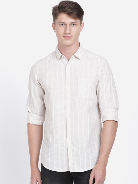 

Crocodile Men Beige Regular Fit Striped Casual Shirt