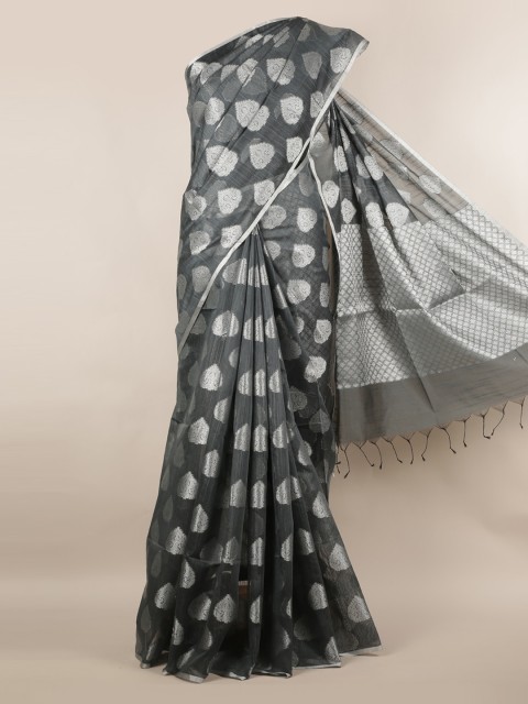 

Pothys Charcoal Grey & Silver-Toned Cotton Blend Woven Design Saree