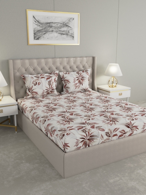 

Raymond Home White & Burgundy Floral 104 TC Cotton 1 Queen Bedsheet with 2 Pillow Covers