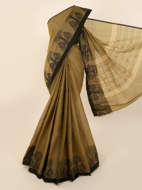 

Pothys Olive Green Solid Pure Cotton Saree