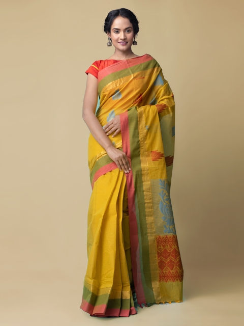 

Unnati Silks Yellow Pure Cotton Printed Uppada Saree