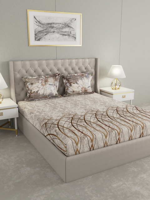 

Raymond Home White & Brown Abstract 300 TC Cotton 1 King Bedsheet with 2 Pillow Covers