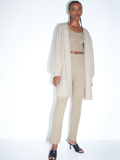 

H&M Women Beige Striped Knitted Sustainable Cardigan