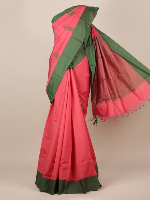 

Pothys Pink & Green Silk Cotton Solid Saree