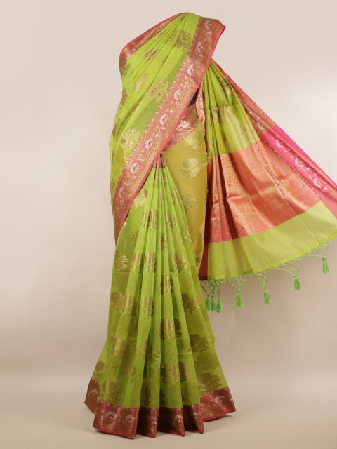 

Pothys Green & Gold-Toned Cotton Blend Embellished Saree