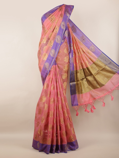 

Pothys Pink & Blue Cotton Blend Woven Design Saree
