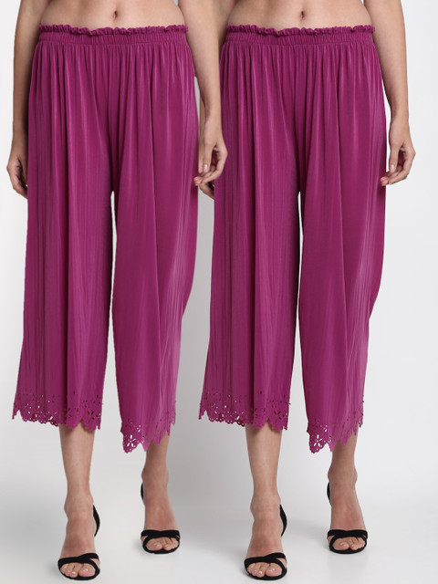 

NEUDIS Women Pack Of 2 Purple Solid Wide Leg Palazzos