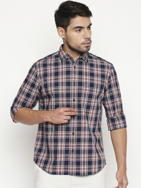 

Basics Men Navy Blue Slim Fit Checked Casual Shirt