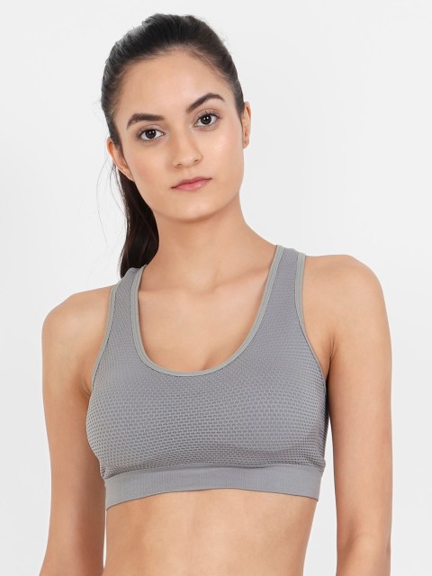 

Golden Girl Grey Solid Non-Wired Removable Padding Workout Bra 1523_Grey