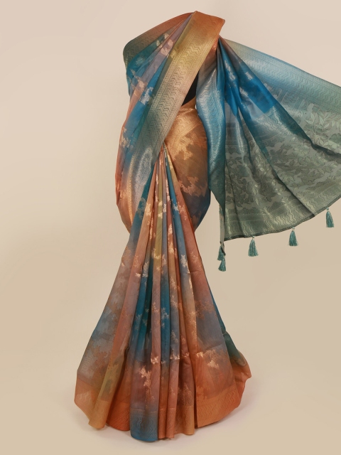 

Pothys Teal & Peach-Coloured Cotton Blend Woven Design Saree