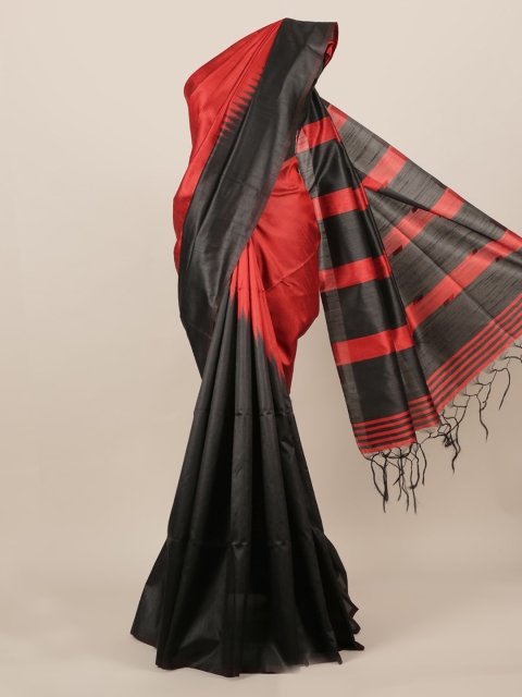 

Pothys Maroon & Black Jute Silk Colourblocked Saree With Tasseled Pallu