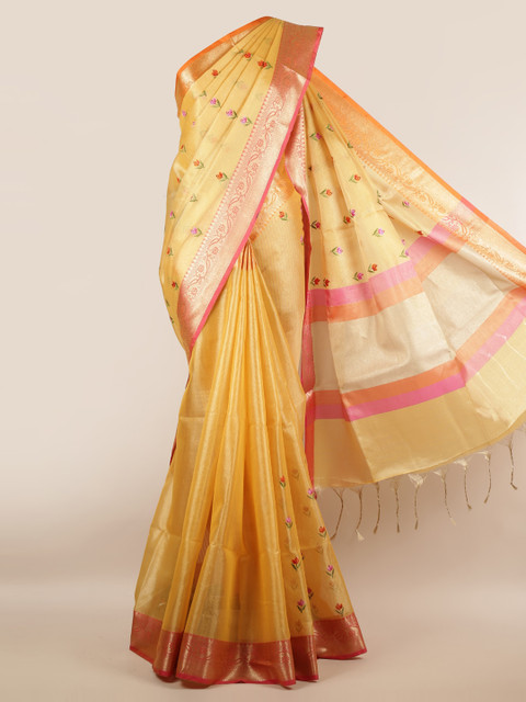 

Pothys Yellow Embroidered Tissue Saree