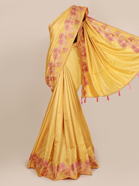

Pothys Yellow Solid Silk Blend Saree