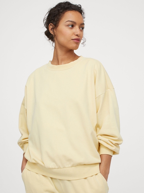 

H&M Women Yellow Solid Relaxed Fit Sweatshirt