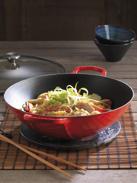 

LE CREUSET Red & Transparent Kadhai With Glass Lid