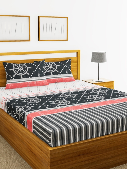 

BIANCA Black & White Geometric 180 TC Cotton 1 King Bedsheet with 2 Pillow Covers