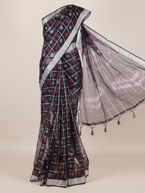 

Pothys Black Checked Linen Blend Saree