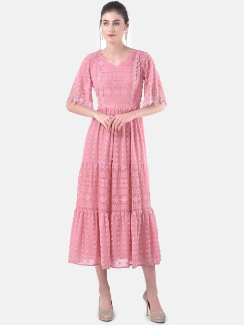 

Eavan Women Pink Self Design Fit and Flare Dress