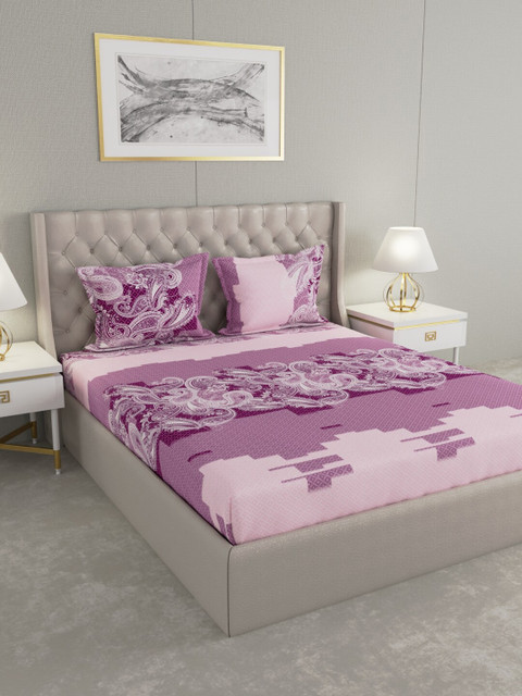 

Raymond Home Lavender & White Ethnic Motifs 210 TC Cotton 1 Queen Bedsheet with 2 Pillow Covers