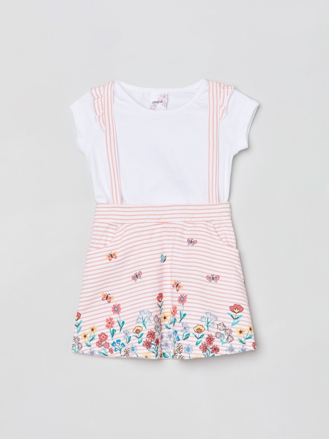 

max Girls White Striped Pinafore Dress & T-shirt