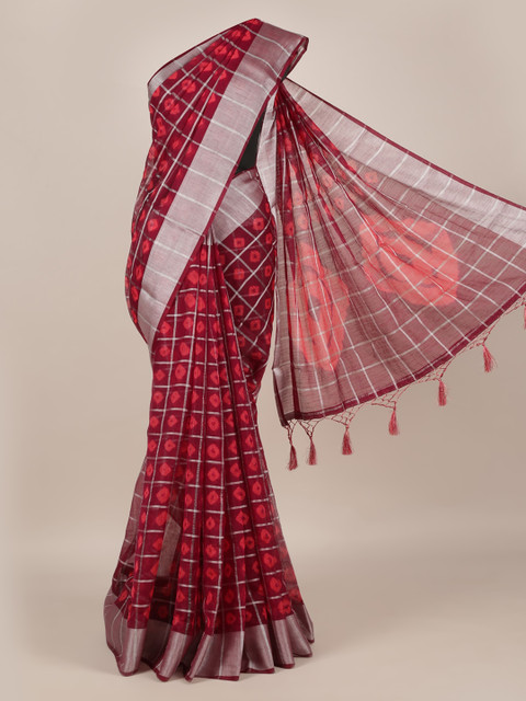 

Pothys Red Checked Linen Blend Saree