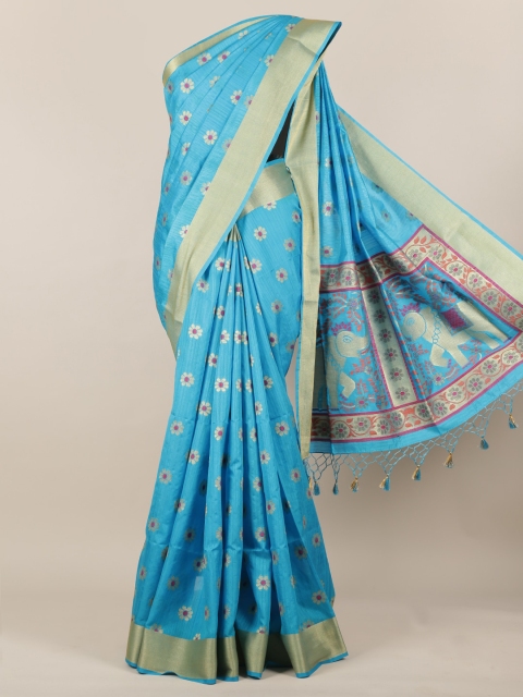 

Pothys Blue Woven Design Jute Silk Saree With Tasseled Pallu