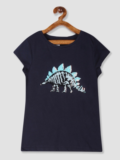 

GAP Girls Blue Self Design Round Neck T-shirt