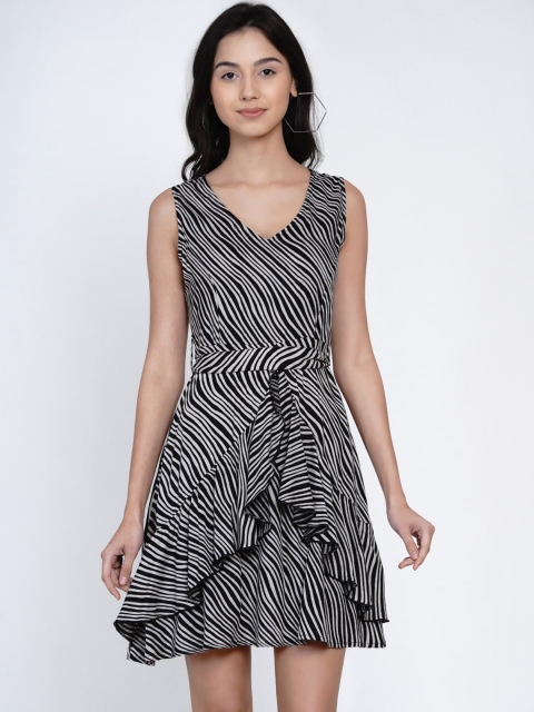 

Abiti Bella Women Black & Off White Animal Striped Fit and Flare Dress