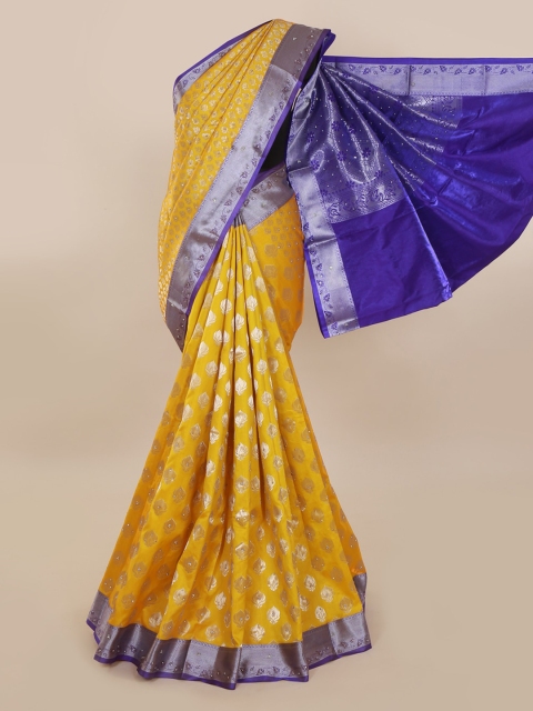 

Pothys Yellow & Silver-Toned Art Silk Woven Design Saree