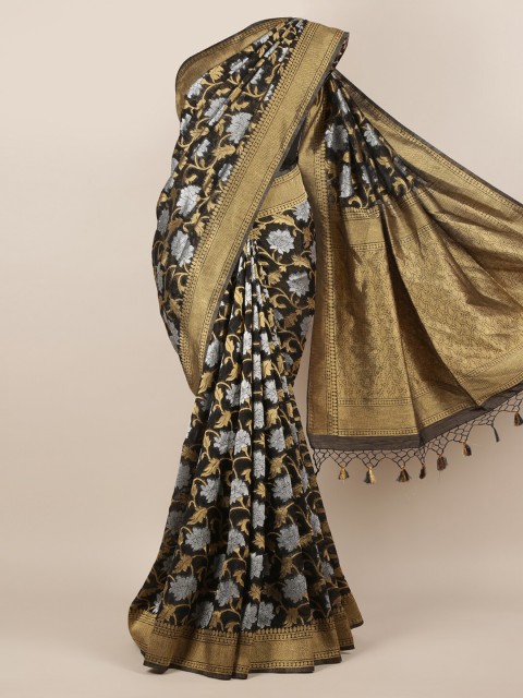 

Pothys Black & Gold-Toned Jute Silk Woven Design Saree